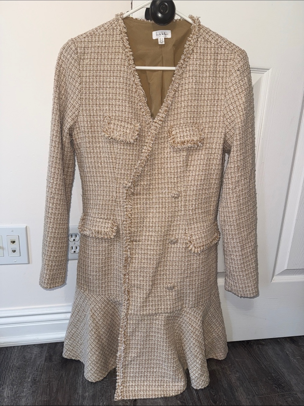 Nicole Miller Beige Tweed Pea Coat